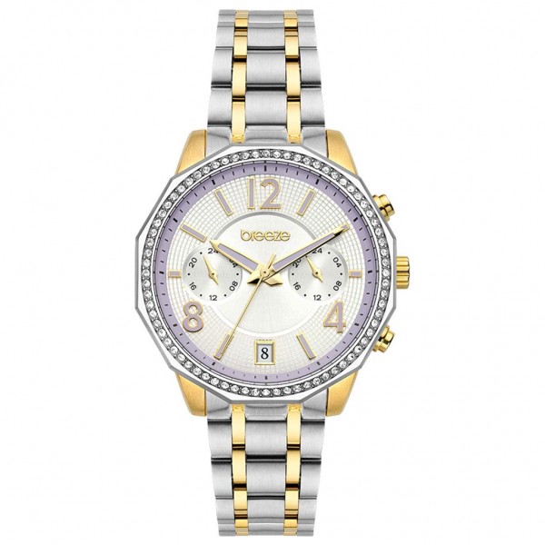 BREEZE Crystal 712451.1 Swarovski Dual Time Two Tone Stainless Steel Bracelet