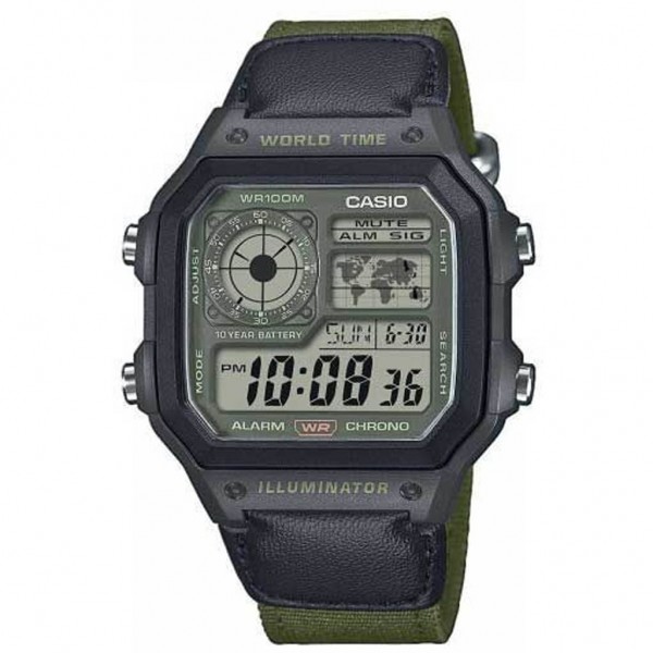 CASIO Collection AE-1200WHUB-3AVEF Green Fabric Strap