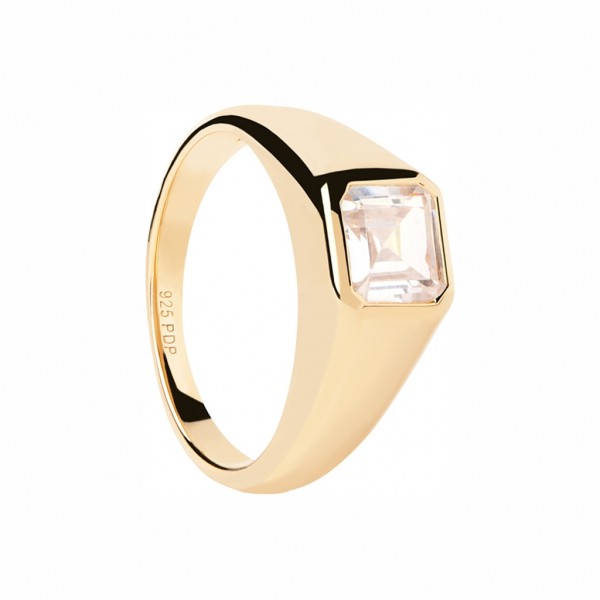 PDPAOLA Ring Essentials Square Shimmer Stamp Zircons | Silver 925° Gold Plated 18K AN01-984-18