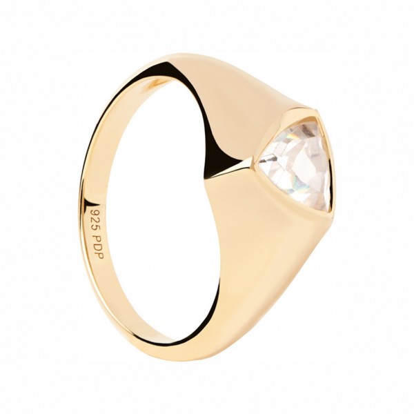 PDPAOLA Ring Essentials Triangle Shimmer Stamp Zircons | Silver 925° Gold Plated 18K AN01-986-14