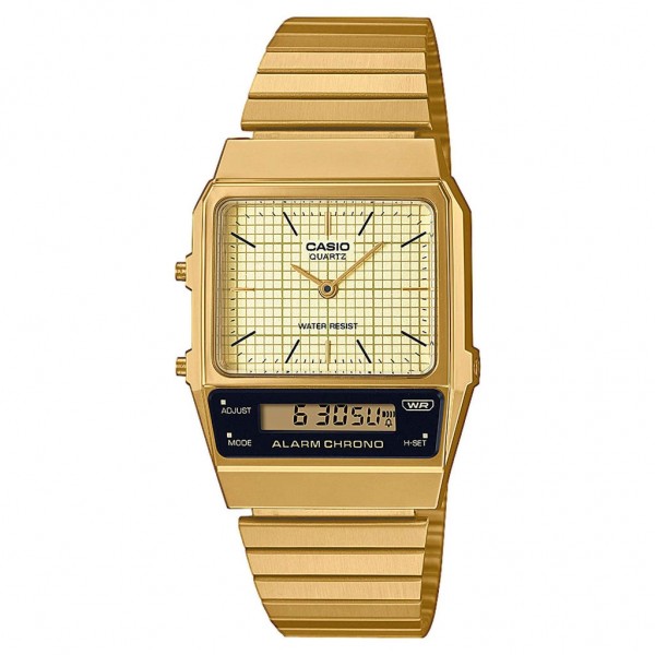 CASIO Vintage AQ-800EG-9AEF Dual Time Gold Stainless Steel Bracelet