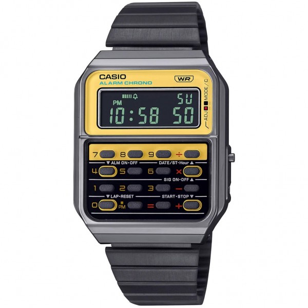 CASIO Vintage CA-500WEGG-9BEF Calculator Anthracite Stainless Steel Bracelet