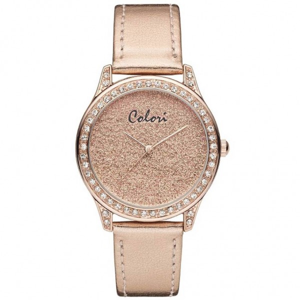 COLORI COL381 Crystals Rose Gold Leather Strap