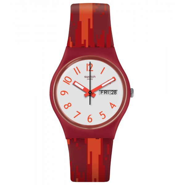 SWATCH Red Flame GR711 Two Tone Silicone Strap