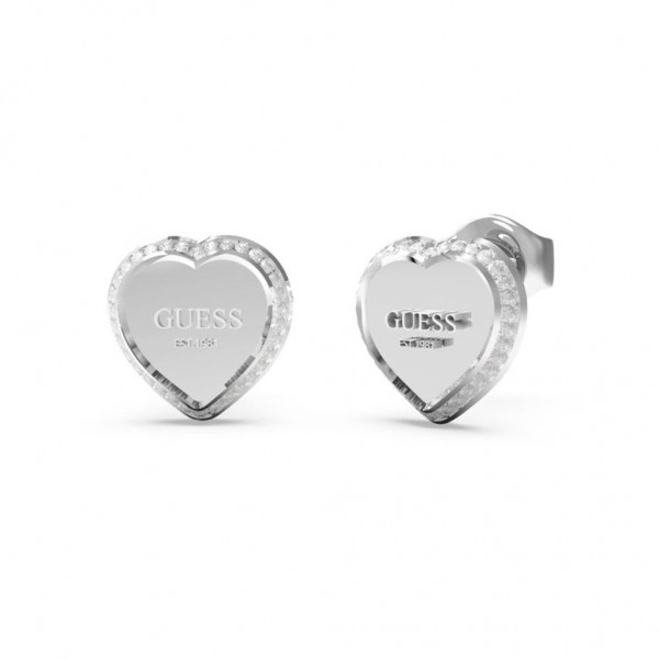 GUESS Earring Fine Heart Zircons | Silver Stainless Steel JUBE01427JWRHT/U