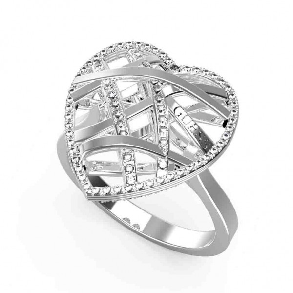 GUESS Ring Heart Cage Zircons | Silver Stainless Steel JUBR03101JWRH54