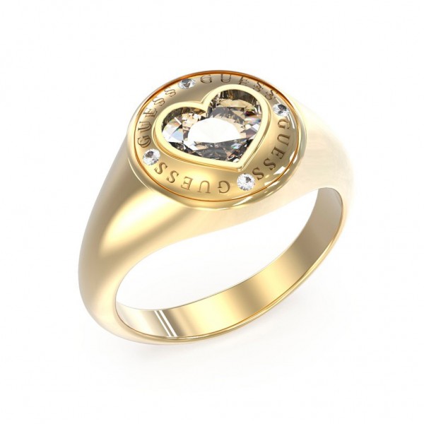 GUESS Ring Rolling Hearts Zircons | Gold Stainless Steel JUBR03352JWYG54