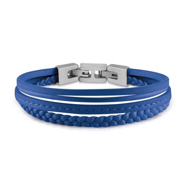 GUESS Bracelet Malibu | Silver Stainless Steel - Blue Leather JUMB01345JWSTJBT/U