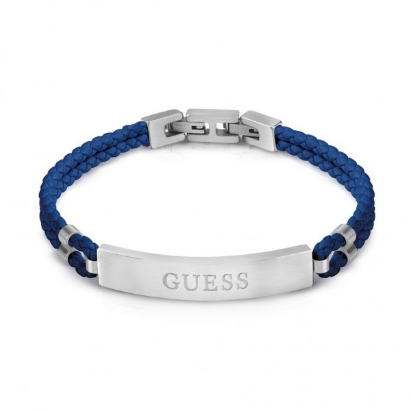 GUESS Bracelet Malibu | Silver Stainless Steel - Blue Leather JUMB01346JWSTJBT/U