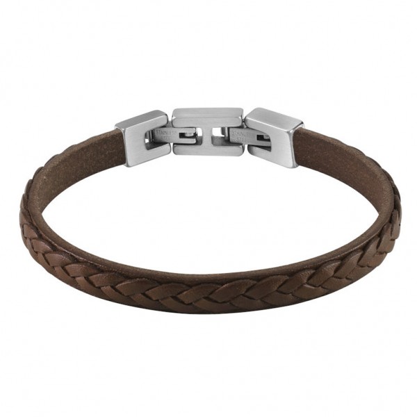 GUESS Bracelet Tucson | Brown Leather - Silver Stainless Steel JUMB02143JWSTTMT-U