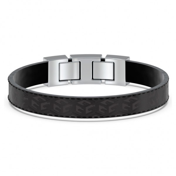 GUESS Bracelet Tucson | Black Leather - Silver Stainless Steel JUMB02145JWSTBKT-U