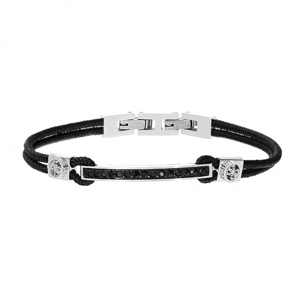 GUESS Bracelet Portofino Jumbo Zircons | Black Fabric - Silver Stainless Steel JUMB03034JWSTBKT/U