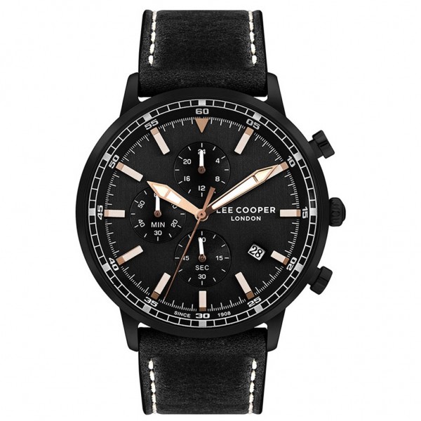 LEE COOPER Gents LC07943.651 Chrono Black Leather Strap