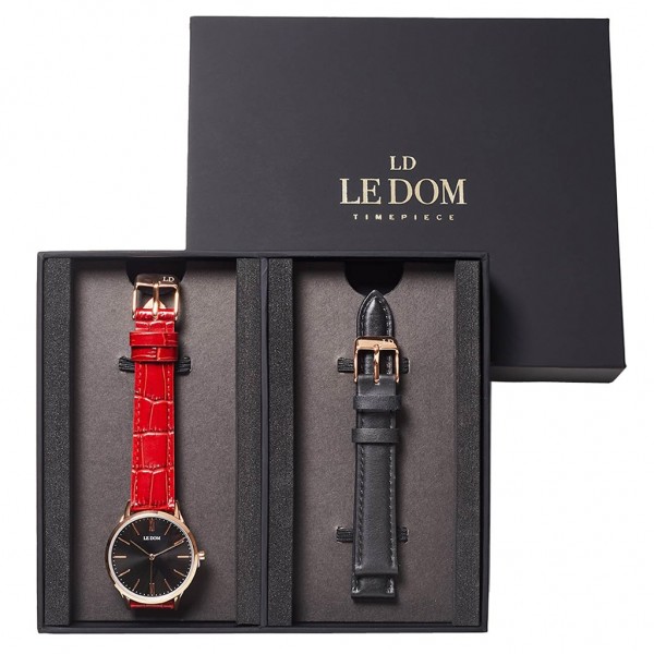 LE DOM Classic LD.1000-9 SET Red Leather Strap Gift Set