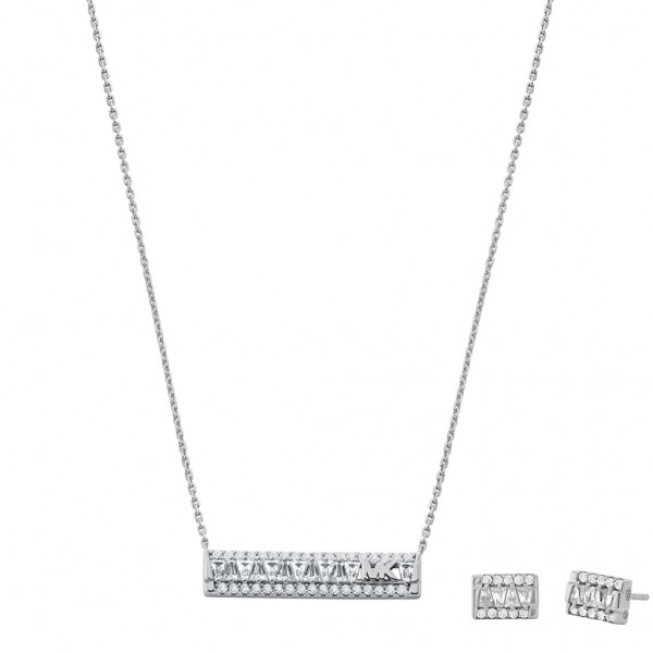 MICHAEL KORS Necklace Brilliance Tapered Baguette Bar Zircons | Silver Plated MKC1688SET Gift Set