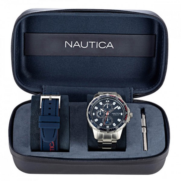 NAUTICA Coba Lake NAPCLGS31 Multifunction Silver Stainless Steel Bracelet Box Set