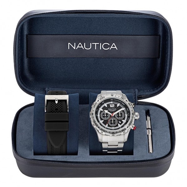 NAUTICA NST Chrono NAPNSS405 Recycled Silver Stainless Steel Bracelet Box Set