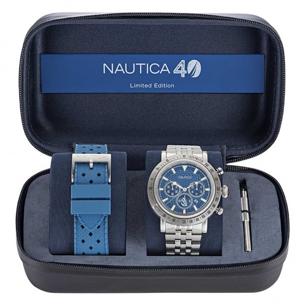 NAUTICA Spettacolare 40th Anniversary NAPSPF302 Chrono Silver Stainless Steel Bracelet Box Set Limited Edition