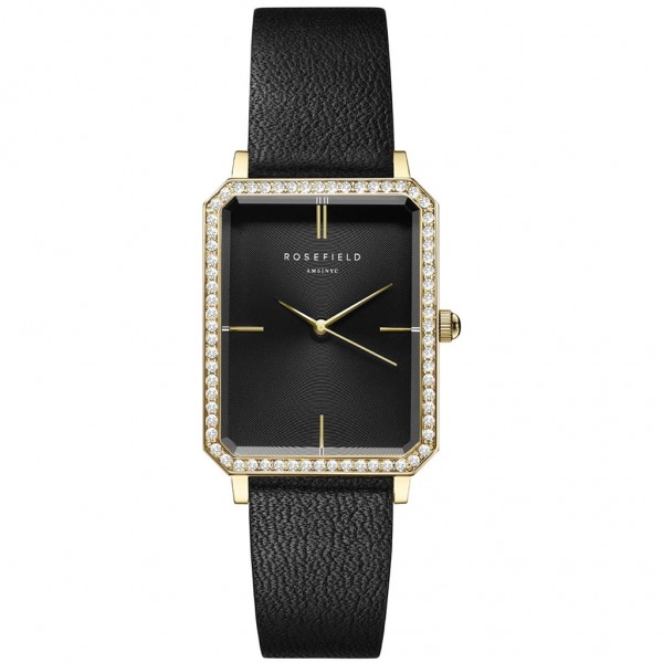 ROSEFIELD The Octagon OBBLG-O51 Crystals Black Leather Strap