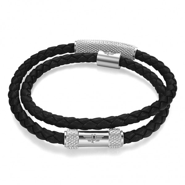 POLICE Bracelet Urban Texture | Black Leather - Silver Stainless Steel PEAGB0001120