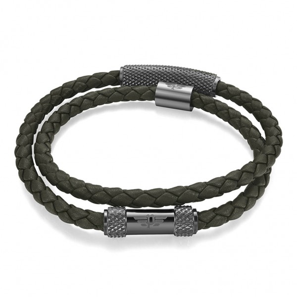 POLICE Bracelet Urban Texture | Green Leather - Anthracite Stainless Steel PEAGB0001126