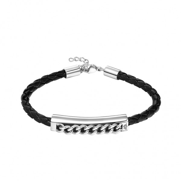 POLICE Bracelet Fetter | Black Leather - Silver Stainless Steel PEAGB0005205