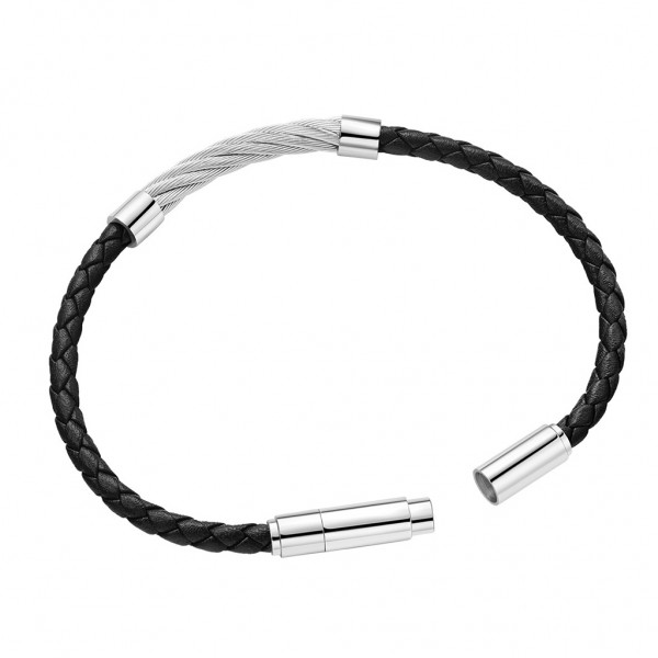 POLICE Bracelet Kingpinks | Black Leather - Silver Stainless Steel PEAGB0005408