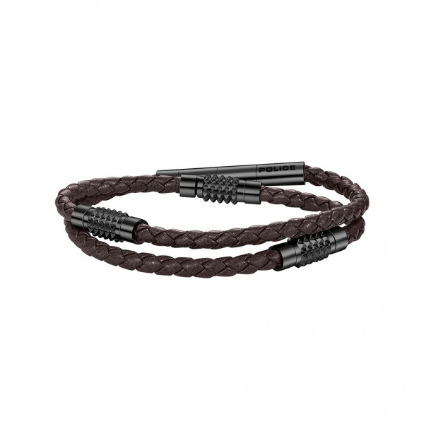 POLICE Bracelet Kingpinks | Brown Leather - Black Stainless Steel PEAGB0005429