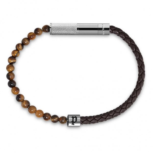 POLICE Bracelet Twine | Brown Leather - Silver Stainless Steel PEAGB0012503