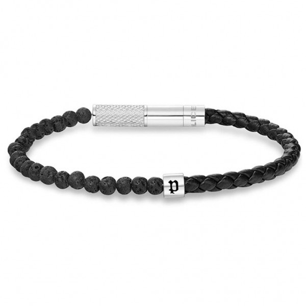 POLICE Bracelet Twine | Black Leather - Silver Stainless Steel PEAGB0012501