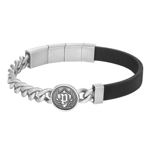 POLICE Bracelet Crest | Black Leather - Silver Stainless Steel PEAGB0023301