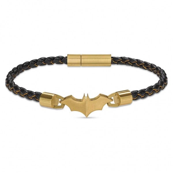 POLICE Bracelet Batman Batarang | Black Leather - Gold Stainless Steel Limited Edition PEAGB0034702