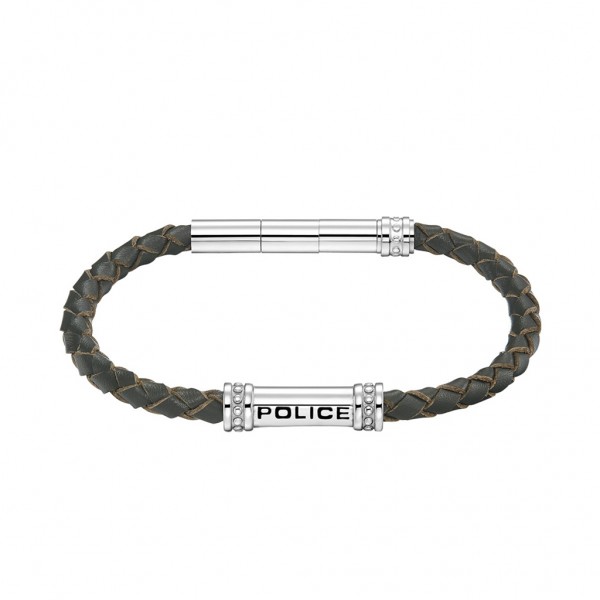 POLICE Bracelet Barrell | Khaki Leather - Silver Stainless Steel PEAGB0035005
