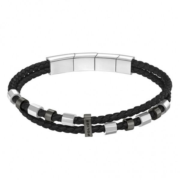 POLICE Bracelet Freeway | Black Leather - Two Tone Stainless Steel PEAGB0035601