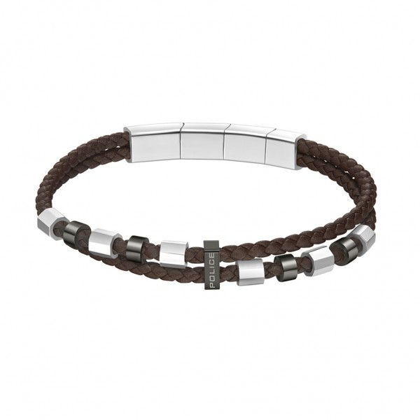 POLICE Bracelet Freeway | Brown Leather - Two Tone Stainless Steel PEAGB0035604