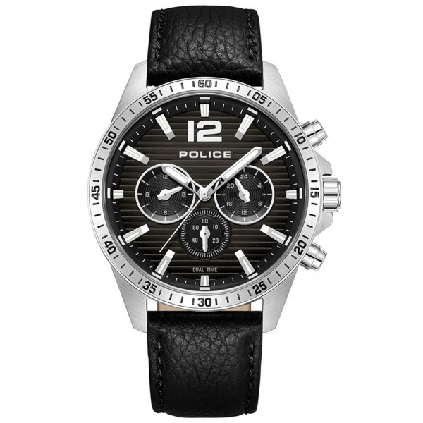 POLICE Chester PEWGF0040101 Dual Time Black Leather Strap