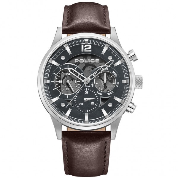 POLICE Driver II PEWGF0040202 Multifunction Brown Leather Strap
