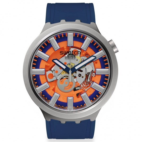 SWATCH Orange In The Works SB07S114 Blue Silicone Strap