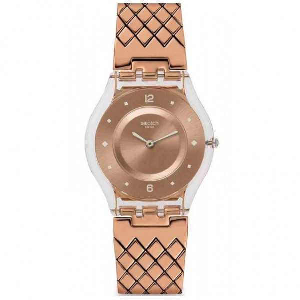 SWATCH Pink Cushion SFE110GB Rose Gold Stainless Steel Bracelet Small