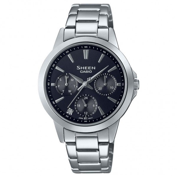 CASIO Sheen SHE-3516D-1AUEF Crystals Multifunction Silver Stainless Steel Bracelet