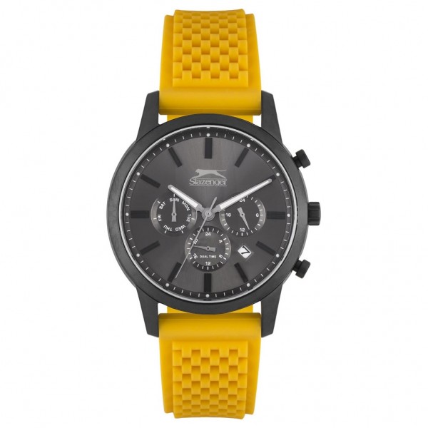 SLAZENGER Gents SL.09.6261.2.03 Dual Time Yellow Silicone Strap