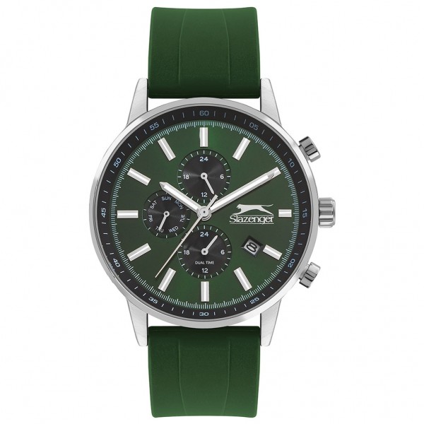SLAZENGER Gents SL.09.6501.2.02 Dual Time Green Silicone Strap