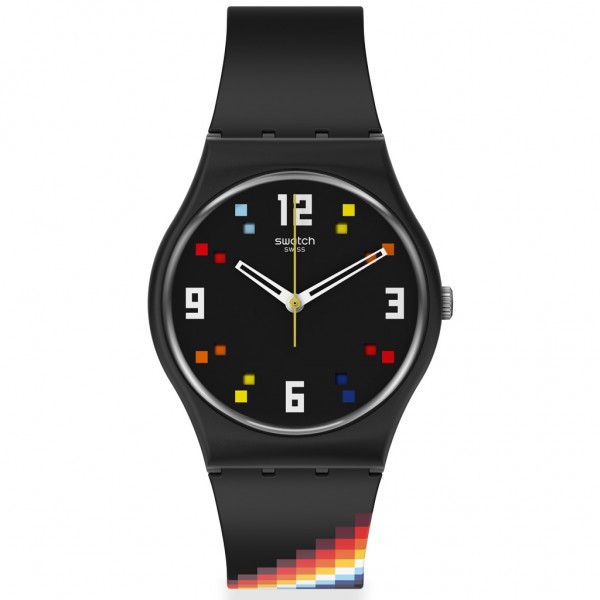 SWATCH Black Carousel Squares SO28B705 Bioceramic Case-Black Silicone Strap