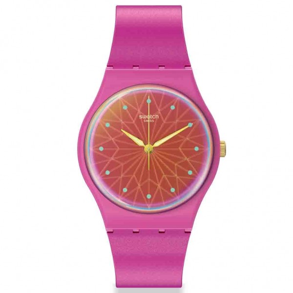 SWATCH Fantastic Fuchsia SO28P110 Bioceramic Case-Fuchsia Silicone Strap