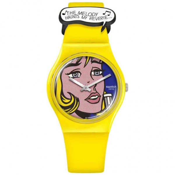 SWATCH Reverie by Roy Lichtenstein, The Watch SO28Z117 Bioceramic Case-Yellow Silicone Strap