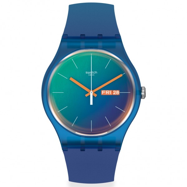 SWATCH Fade To Teal SO29N708 Bioceramic Case-Blue Silicone Strap