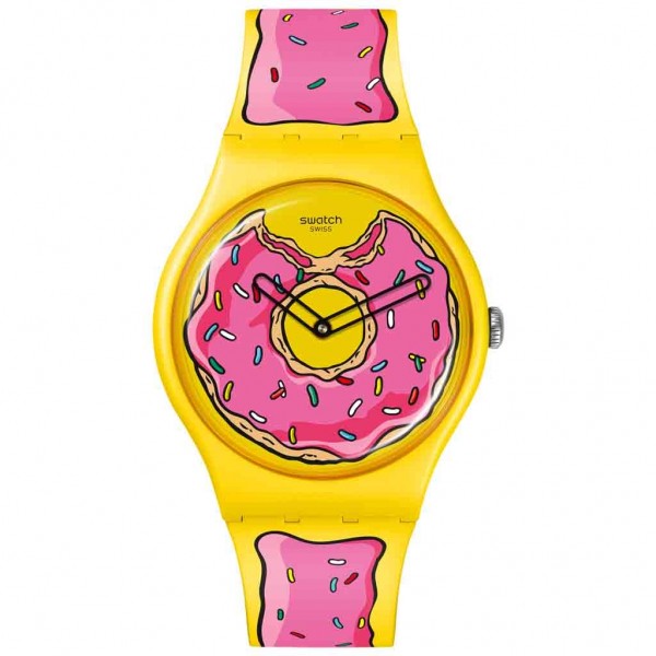 SWATCH Seconds Of Sweetness 'Simpsons' Donut SO29Z134 Bioceramic Case-Two Tone Silicone Strap