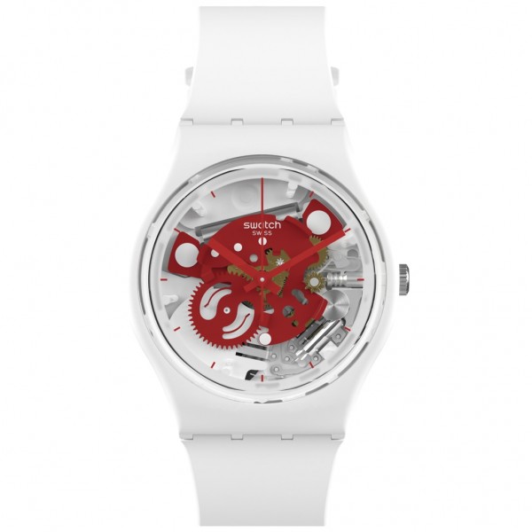 SWATCH Time To Red Small SO31W104 Bioceramic Case-White BioSourced Material Strap