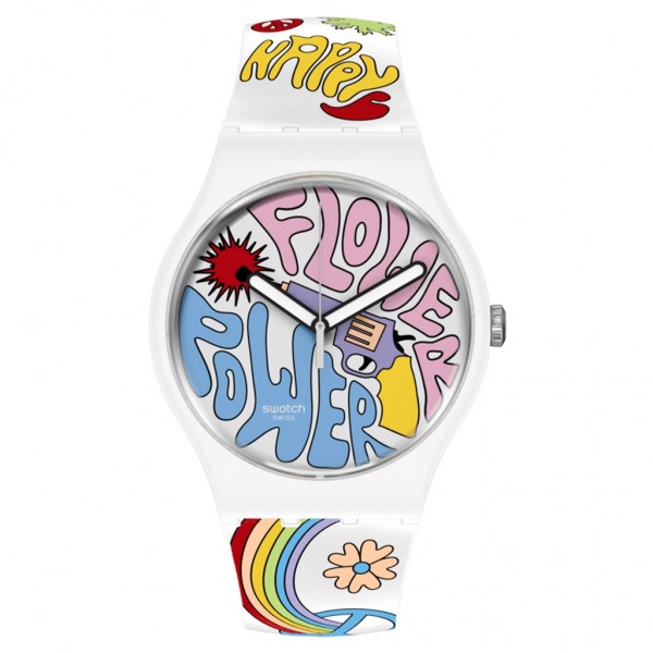 SWATCH Power of Peace SO32W107 Bioceramic Case-Multicolor Silicone Strap