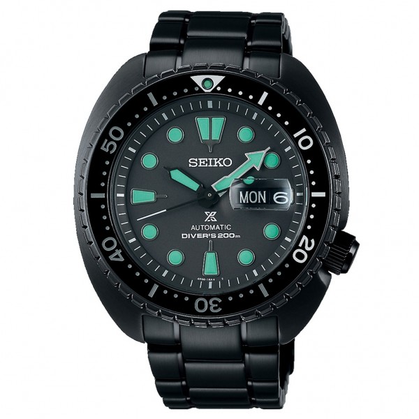 SEIKO Prospex Black Series Turtle 'Night Vision' SRPK43K1 Automatic Divers Black Stainless Steel Bracelet